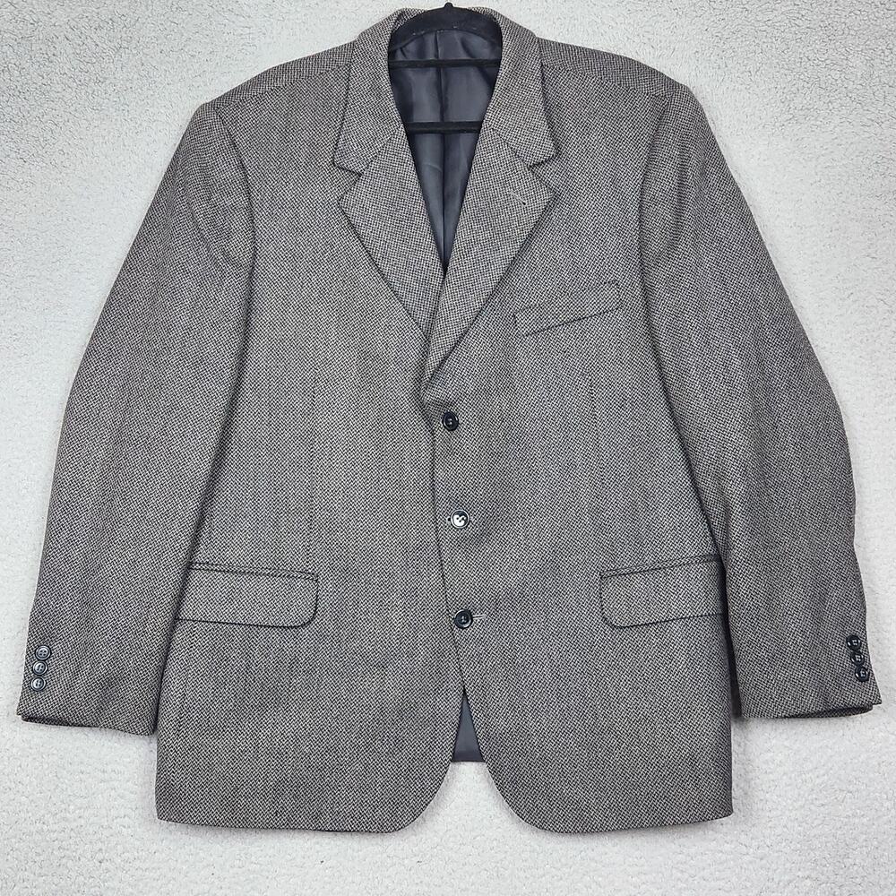 CROFT AND BARROW Suit Jacket Mens 46R Gray Career Wedding 100% Worsted Lambswool